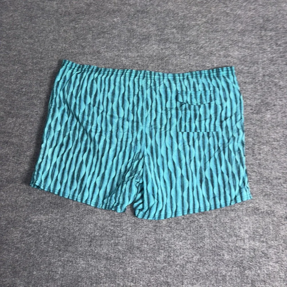 TYR Swim Trunks Shorts Mens‎ XL Teal Blue Black Wavy Print Mesh Lined Drawstring